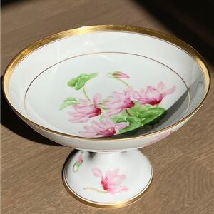 Vintage Royal Copenhagen Hand Painted Cyclamen Footed Bowl Candy Fruit Dish